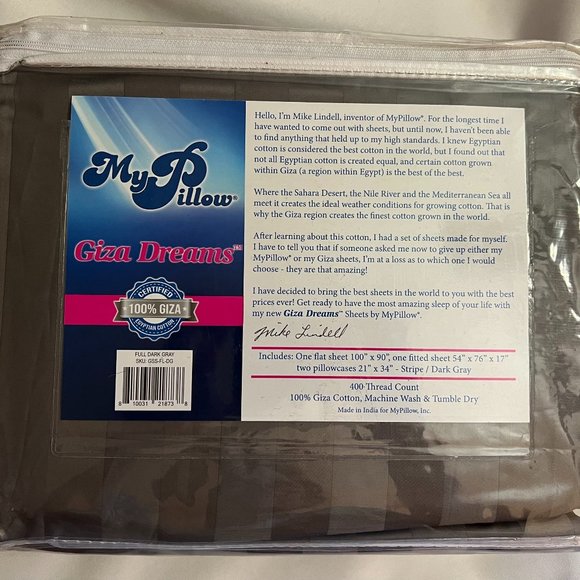 My Pillow Giza Dreams Sheet Set Stripe Dark Gray - Various Sizes - Picture 6 of 6